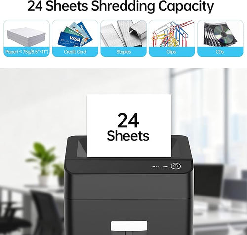 24-Sheet Cross Cut Paper Shredder P-4 Security with 8.9 Gal Pull-Out Bin, Credit Card/Staple/Clip/CDs Heavy Duty Commercial Shredder for Office Use