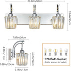 FDPBY Modern Bathroom Vanity Light, 3-Light Chrome Wall Sconce with Crystal Accents, Over Mirror Bathroom Lighting Fixture, 23.62" Long Dimmable Vanity Lamp for Makeup, Easy Installation