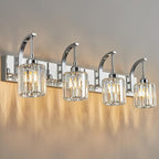 FDPBY 4-Light Crystal Vanity Light, Modern Chrome Bathroom Wall Sconce with K9 Crystal Shades, 32.67" Long Over Mirror Lighting for Vanity, Makeup, Hallway, Elegant & Easy Install