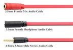 zdyCGTime 3.5mm Audio Y Splitter Cable 4-Pole 3.5mm AUX Male to 2x3.5mm Female Headset Mic & Stereo Y Splitter Cable for PC Computer Y Splitter Audio Flat Cable(20CM)(Red, Black)