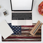 Eflxamz Large Gaming Mouse Pad for Desk,Wooden American Flag Desk Mat,Wooden USA Flag Desk Pad,Extended Big Computer Keyboard Mouse Pad with Non-Slip Base and Stitched Edge,35.4"x15.7"