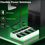 Upgraded Fast Charging Rechargeable Battery Packs with Light Control, 4 x 6200mWh White Batteries with Charger Dock/Storage for Series X|S, One S/X/Elite Game Controllers, Cases and Storage Sets,White