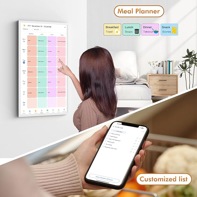 27" Smart Digital Calendar for-Family-Business-Schedules - 1920 x 1080 IPS Full HD Touch Screen Wall Mounted Electronic Calendar, Auto-Sync Google iCloud Outlook Calendars, Christmas Gift for Mom Dad