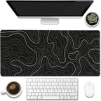 Eflxamz Desk Mat,Black Topographic Contour Map Desk Pad,Topographic Contour Large Gaming Mouse Pad for Desk,Extended Big Computer Keyboard Mouse Pad with Non-Slip Base and Stitched Edge,35.4"x15.7"