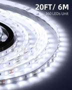 JNGMAIR 20ft LED Strip Lights with Remote, 6500K Daylight White Dimmable Tape Lights, 12V 360 LEDs 2835 Strong Adhesive Rope Lights for Cabinet Kitchen Ceiling Closet Vanity Mirror Stairway Basement
