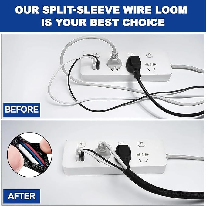 GBSCLOVER Wire Cord Protector Wire Loom Tubing, 25ft - 1/4 inch Cable Sleeve Split Sleeving for USB Cable，Computer Electrical Wire Power Cord Audio Video Cable Black