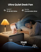 Gaiatop Desk Fan with Touch Control, 4000mAh Battery, 5 Speeds Ultra Quiet Bedroom Fan with LED Display, 90° Tilt, 7.7 Inch USB-C Rechargeable Desktop Fan for Dorm Office Room Home Office, Pink