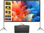 VISULAPEX Projector Screen with Stand 120 Inch, 16:9 4K HD Portable Projector Screen Indoor Outdoor, Foldable Wrinkle-Free Movie Screen 160° Front Rear Projection Screen with Carry Bag for Home Movie