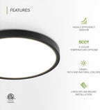 ASD LED 12" Round Flush Mount Ceiling Light Fixture, Low Profile Surface Lighting | 5CCT, Dimmable, Ultra-Thin, ETL Listed | 24W 2000LM 2700-6000K 100-277V | Kitchen, Hallway Lamp | Black, 12 Pack