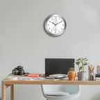 HITO 10 Inch Silent Wall Clock Battery Operated Non Ticking Glass Cover Silver Aluminum Frame, for Kitchen, Bedroom, Home Office, Living Room Decor (White)