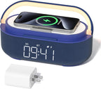 COLSUR Bluetooth Speaker Alarm Clock with Wireless Charger, FM Radio, Adjustable LED Night Light, 6 in 1 Bedroom Portable Speaker 2500mAh, Phone Stand for Bedside, Home, Office, Gift (Blue)