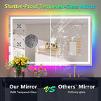 YEELAIT 51x40 Inch RGB LED Bathroom Mirror Front Light and RGB Backlit Lighted Vanity Mirror for Bathroom Wall Mounted Dimmable Anti Fog Memory Shatter-Proof IP54 Waterproof Horizontal/Vertical