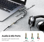 UGREEN Headphone Splitter for Computer 3.5mm Female to 2 Dual 3.5mm Male Braided Audio Splitter Cable Microphone Stereo Jack Earphones Port Cord Gaming Headset to PC Laptop Adapter Black