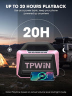 TPWIN Wireless Bluetooth Speakers - Portable Speaker 80W Peak, 20H Playtime, Light Shows, Loud Speaker with Strong Bass, BT 5.3, TWS, IPX6 Waterproof for Home Travel Outdoor Beach Camping - Pink