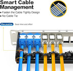 PBAEGAV 24 Port Patch Panel Blank UTP/STP 1U 19“ Keystone Patch Panel with Cable Management and Support Bar Compatible with LC/SC/ST/FC/USB/HDMI Keystone Jack(24 Port)