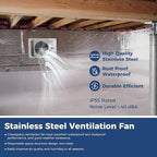 ALORAIR 300CFM Crawlspace Ventilation Fan with Humidistat, IP55 Rated Basement Stainless Steel Exhaust Fan, Built-In Isolation Net 6.7 Inch Foundation Vent Fan for Crawl Space, Garage, Attic,Grow Tent
