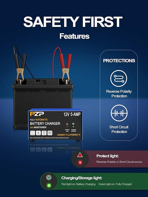 12v Smart Car Battery Charger, 5Amp Fully-Automatic Trickle Charger, Battery Desulfator with Auto Repair, 12 Volt Battery Maintainer, Winter Mode, Suitable for AGM, Deep Cycle, Lawn Mower, RV