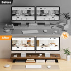 NestNeat Dual Monitor Stand Riser, 39 Inch Large Wood Monitor Stands for 2 Monitors, Desk Monitor Riser for Computer/Laptop/Printer/TV, Stand Riser up to 220 lbs