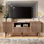 DAMCROP Fluted TV Stand, 55 Inch Mid Century Modern Media Console Table with Sliding Tambour Door Farmhouse Sideboard Buffet Cabinet Fits TVs up to 75 inch, Wood Entertainment Center for Living Room