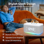 Bluetooth Alarm Clock Radio Bedroom, Digital Dual Alarm Clock Bedroom, Up to 10 Alarms Clock Night Light Speaker App/Button Control FM Charge Snooze Adjustable Brightness Dim 12/24H, White