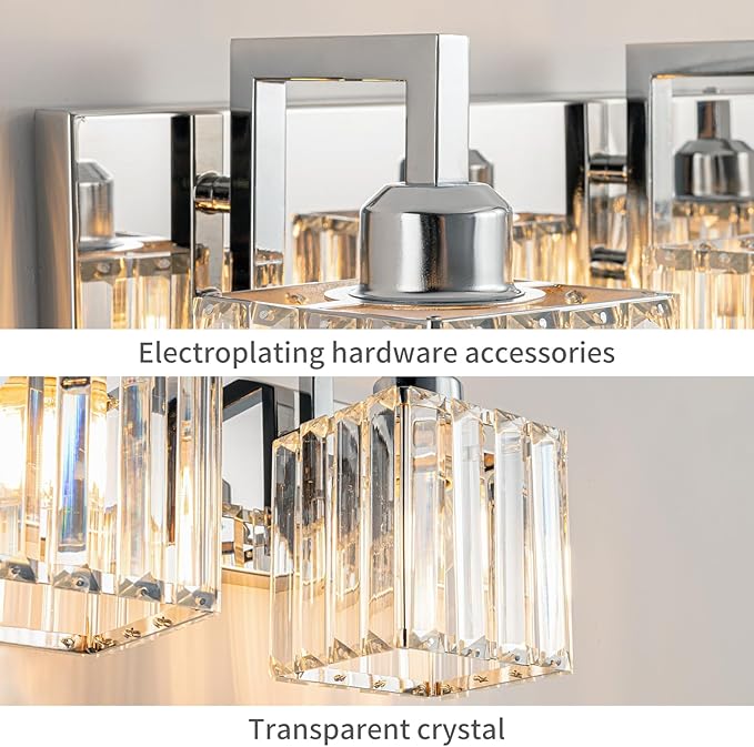 FDPBY Modern Bathroom Vanity Light 5-Lights Chrome Crystal Wall Lamp Bathroom Modern Crystal Vanity Lighting