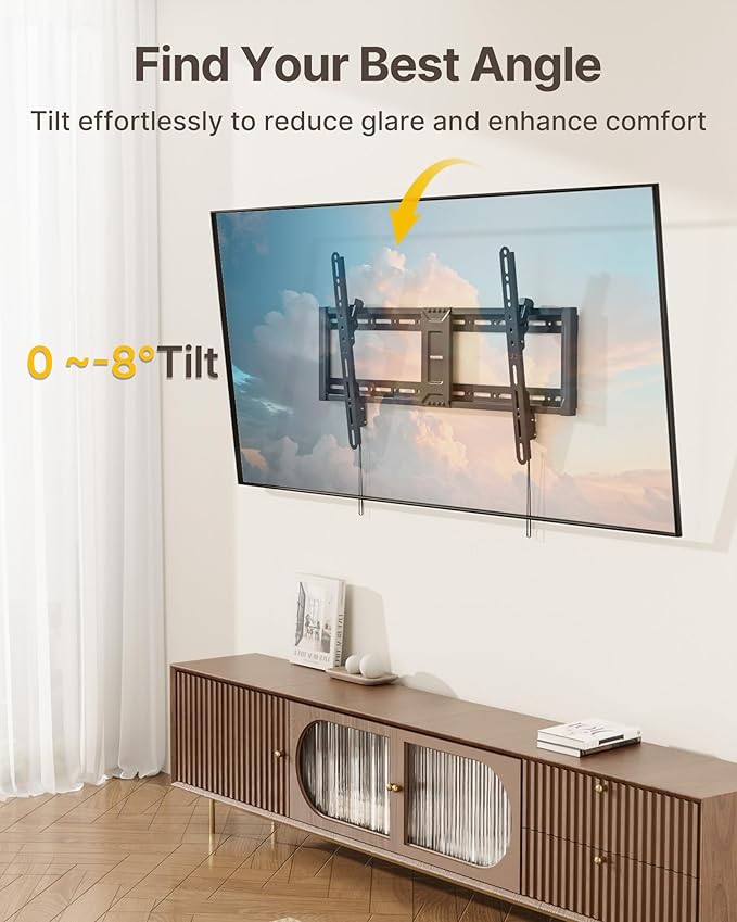 monTEK Heavy Duty Tilting TV Wall Mount for 43-95 Inch TVs, 200 lbs Capacity, 1.65" Slim Low Profile Wall Bracket, Max VESA 800x400mm Fits 16"/18"/24" Studs, Space-Saving for Large Flat & Curved TVs