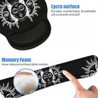 Keyboard Wrist Rest + Mouse Pad Wrist Support Set with Coasters, Moon and Sun with Many Fractal Faces Celestial Energy Mystic Art Wrist Mouse Pad with Non-Slip PU Base for Home Office Working Studying