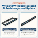 Everest 24 Port Keystone Patch Panel (4-Pack) - Removable 6-Port Panels - Use with Slim Profile Keystones ONLY (Wider Jacks May not fit Side by Side) - with Adjustable Rear Cable Management Bar