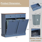 Tilt Out Trash Can Cabinet with Double Hidden Trash Bin Holder, Kitchen Free Standing Recycling Cabinet,Dog Proof Trash Can,Wood, Blue