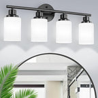 Guliaofo 4-Light Bathroom Light Fixtures, Black Vanity Lights for Mirror with Textured Milky White Glass Shade, Modern Kitchen Light Fixtures Wall Sconce Light - E26 Base