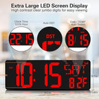 XREXS Large Digital Wall Clock WiFi Sync, 16.5 in Large Display Wall Clock with Temperature/Date/Week, LED Big Digital Timer Clock with Remote Control, Alarm Clock for Home and Office, Auto-dimming