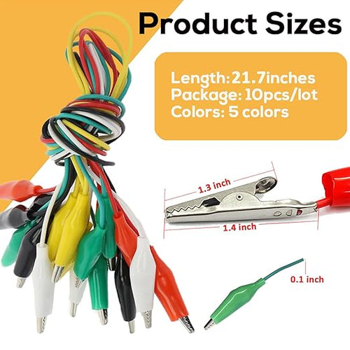 120PCS Premium Alligator Clips Electrical, 5 Colors Test Probes & Leads, Crocodile Jumper Wires with Dual Ended Insulators Cable for Electric Circuit Connection, Multimeter, Electronic Experiments