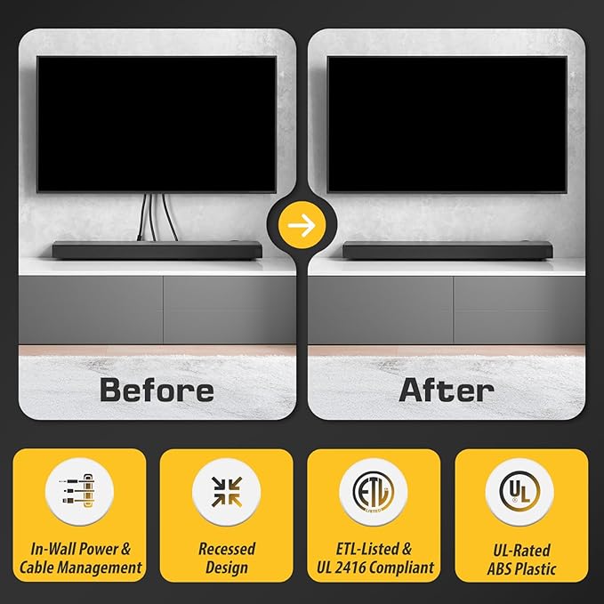 DataComm Electronics 45-8017-1 Multi-Functional Recessed Media Box For Seamless Home & Office Connectivity Solutions, In Wall Box, Hides TV Outlet & Cables (No Receptacle)