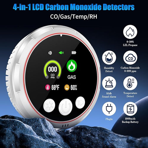 2 Pack 4-in-1 Carbon Monoxide Detectors &Natural Gas Leak Detector, Portable Carbon Monoxide Detectors Plug in & Battery Backup - Hotel and Travel Safety, RV, Home