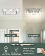 METWET Bathroom Light Fixtures, 3-Light Brushed Nickel Vanity Light, Modern Wall Sconces with Globe Clear Glass Shade, Vanity Lighting Fixtures Over Mirror, VL195-BN-CL-3