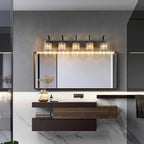 FDPBY 5-Light Crystal Vanity Light, Modern Black Bathroom Wall Sconce with K9 Crystal Shades, 42.51" Long Over Mirror Lighting for Vanity, Makeup, Hallway, Elegant & Easy Installation