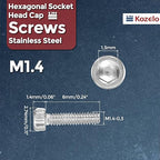 Kozelo 60pcs Socket Head Cap Screws - [M1.4-0.3 x 6mm] 304 Stainless Steel Allen Socket Drive for Electrical Motor 3D Printing Fan Engine Replacement Use, Silver