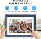 10.1" Digital Picture Frame Smart-Digital-Photo-Frame - 1920 * 1200 IPS FHD Touch Screen Digital Frame, Auto Rotate, 16GB Memory, Load Photos Videos from Phone via App or Email, for Mom