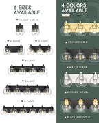 METWET Bathroom Light Fixtures, 6 Light Matte Black Vanity Light, 38 Inch Modern Wall Sconces with Globe Clear Glass Shade, Vanity Lighting Fixtures Over Mirror, VL195-MB-6