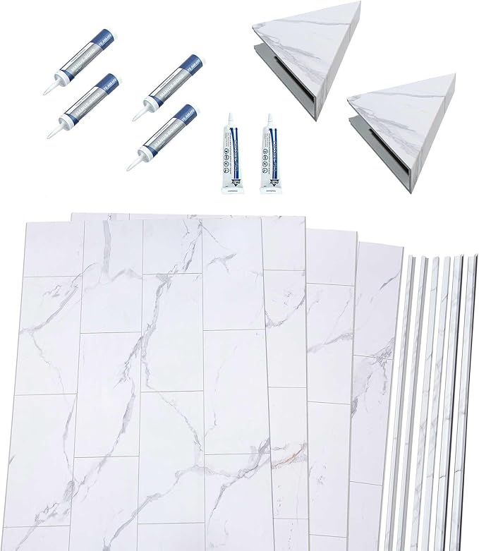Palisade 78in x 60in x 32in Waterproof Vinyl Shower Surround Kit with Accessories in Urban Glacier