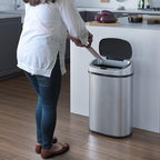 iTouchless 13 Gallon Oval Sensor Trash Can with Odor Filter, Automatic Motion Sensor Kitchen Bin, Soft-Close Stainless Steel, Slim Curved Wastebasket for Narrow Walkways & Islands, Matte Silver