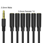MEIRIYFA 3.5mm Splitter Cable 1 to 6 Ways,1/8 inch 4-Pole/3-Rings TRRS 1 Male to 6 Female Audio Stereo Splitter Extension Cable 3.5mm Audio 1 Input 6 Output Headphone Headset Extender Cord （30CM）