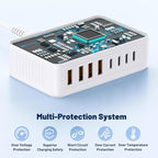 200W USB C Charging Station,8-Port GaN USB C Charger Block,PD 65W Desktop Charger, Power Strip Adapter Compatible with iPhone 17/16/15/14,MacBook Air/Pro,DELL, iPad Pro,Galaxy and More,White