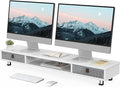 Fenge Dual Monitor Stand with 2 Drawers, 42.5 Inches Large Computer Riser for Desk, Adjustable Height Desk Shelf with Storage for Laptop, PC, TV, Printer