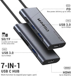 USB C Hub, QGeeM USB 4k to HDMI Adapter, 7 in 1 USB-C Dongle with 100W PD,USB 3.0, Card Reader, Compatible for MacBook iPhone 15/17 Ipad Pro max,Chromebook Laptop USB Type C Dock-Grey