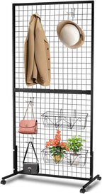 ktondic 3'×6' Double-Layer Grid Panels for Display, Movable Gridwall Panels Tower with T-Base Stand, Sturdy Wire Grid Wall Panels Metal Art Display Racks for Retail Displays Craft Shows