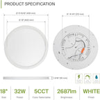 ASD LED 18" Round Flush Mount Ceiling Light Fixture, Low Profile Surface Lighting | 5CCT, Dimmable, Ultra-Thin, ETL Listed | 32W 2600LM 2700-6000K 100-277V | Kitchen, Hallway Lamp | White, 2 Pack
