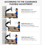Dual Monitor Stand, Adjustable Monitor Desk Mount for 17″–32″ Computer Screens, Full Motion VESA 75x75/100x100 with C-Clamp & Grommet Aluminum Base, Each Arm Holds 4.4 to 20 lbs AX09DB201