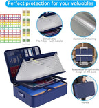 ENGPOW 5200℉ Fireproof File Organizer Bag with 13 Pocket Accordion File Folder,Document Organizer Box with Lock&Labels,Multi-Layer Portable Home Travel Safe Storage Box for Important Documents,Blue