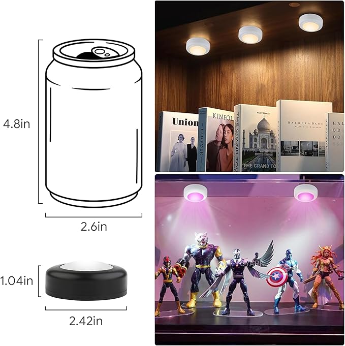 Yiliaw 6 Pack LED Puck Lights Remote Control 16 Color Changeable Under Cabinet Lights, Battery Operated Lights Night Light with Dimmer & Timmer for Closet Bedroom Kitchen, Black